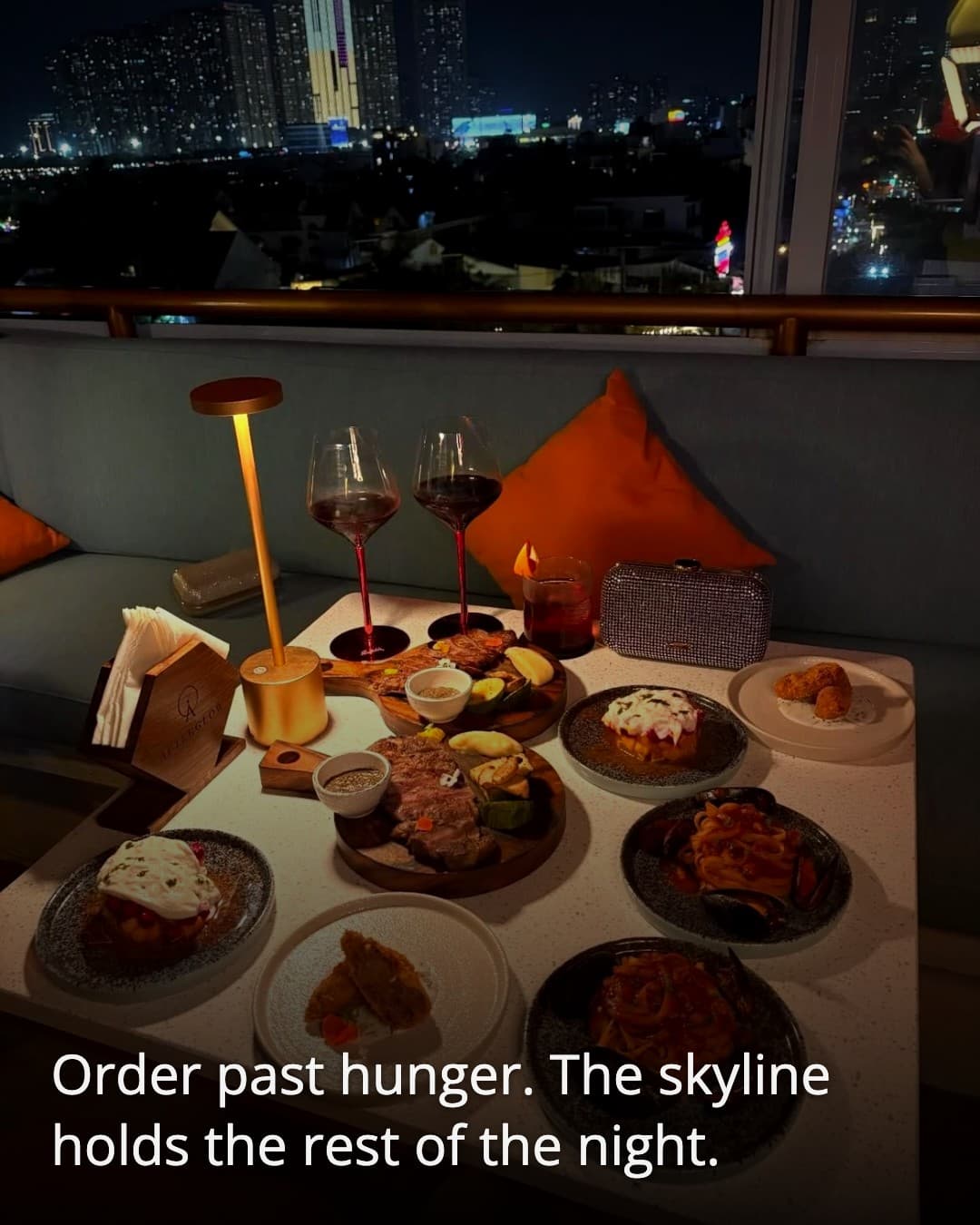 Afterglow Sky Bar dinner table at night