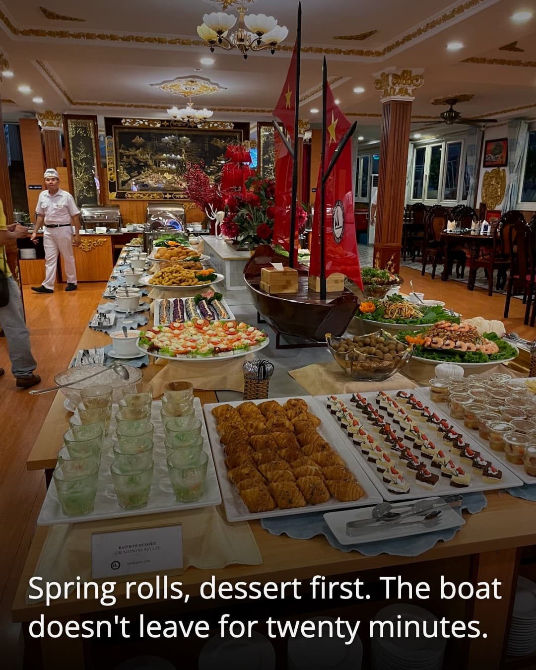 Saigon River sightseeing cruise spring rolls