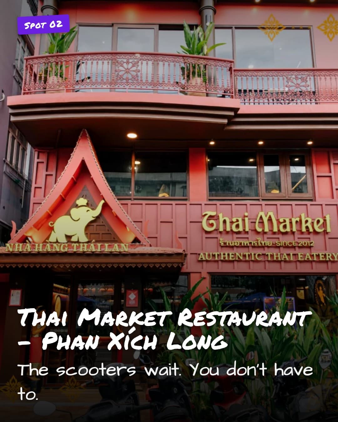 Thai Market Restaurant storefront with scooters
