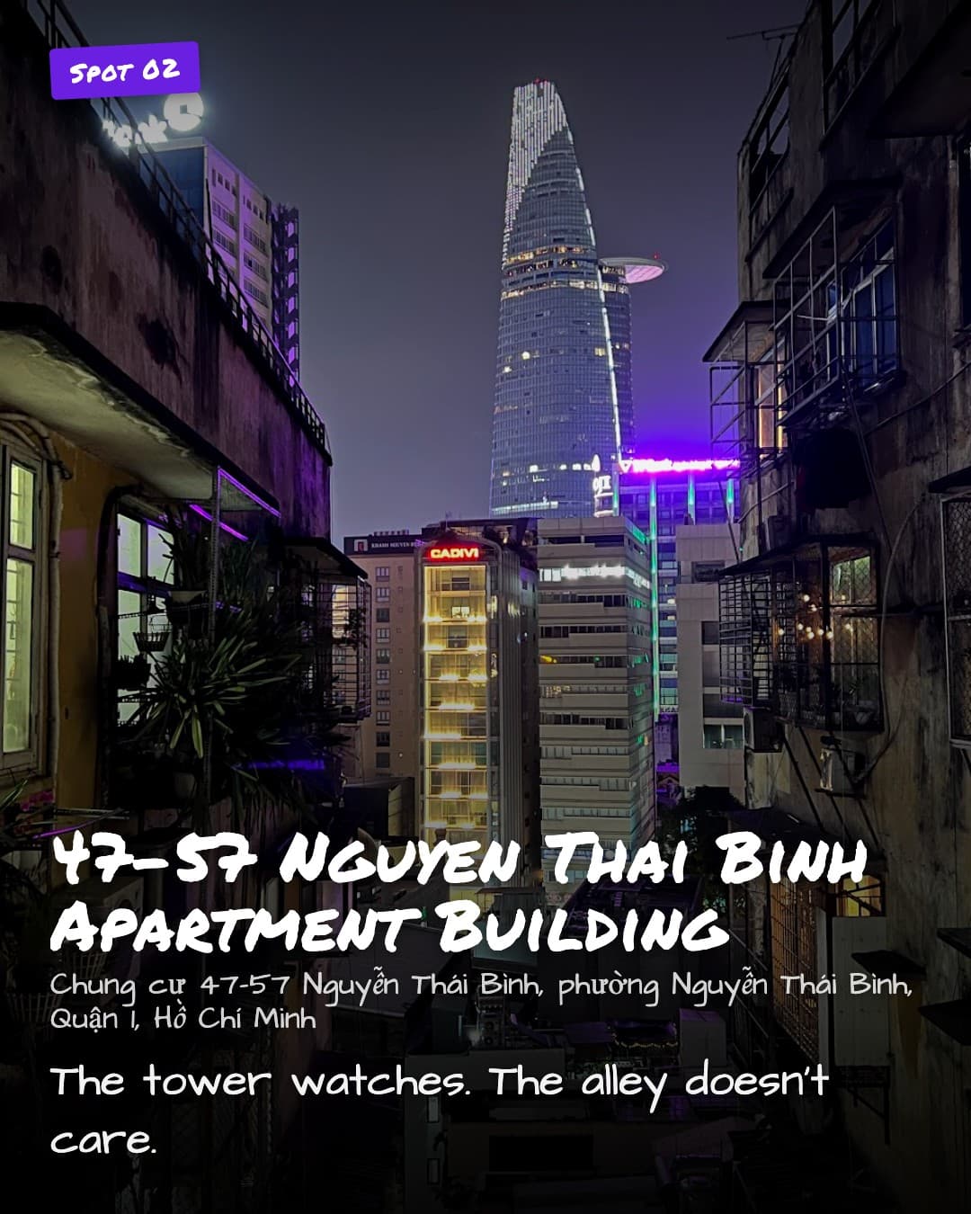 47-57 Nguyen Thai Binh apartment tower at night