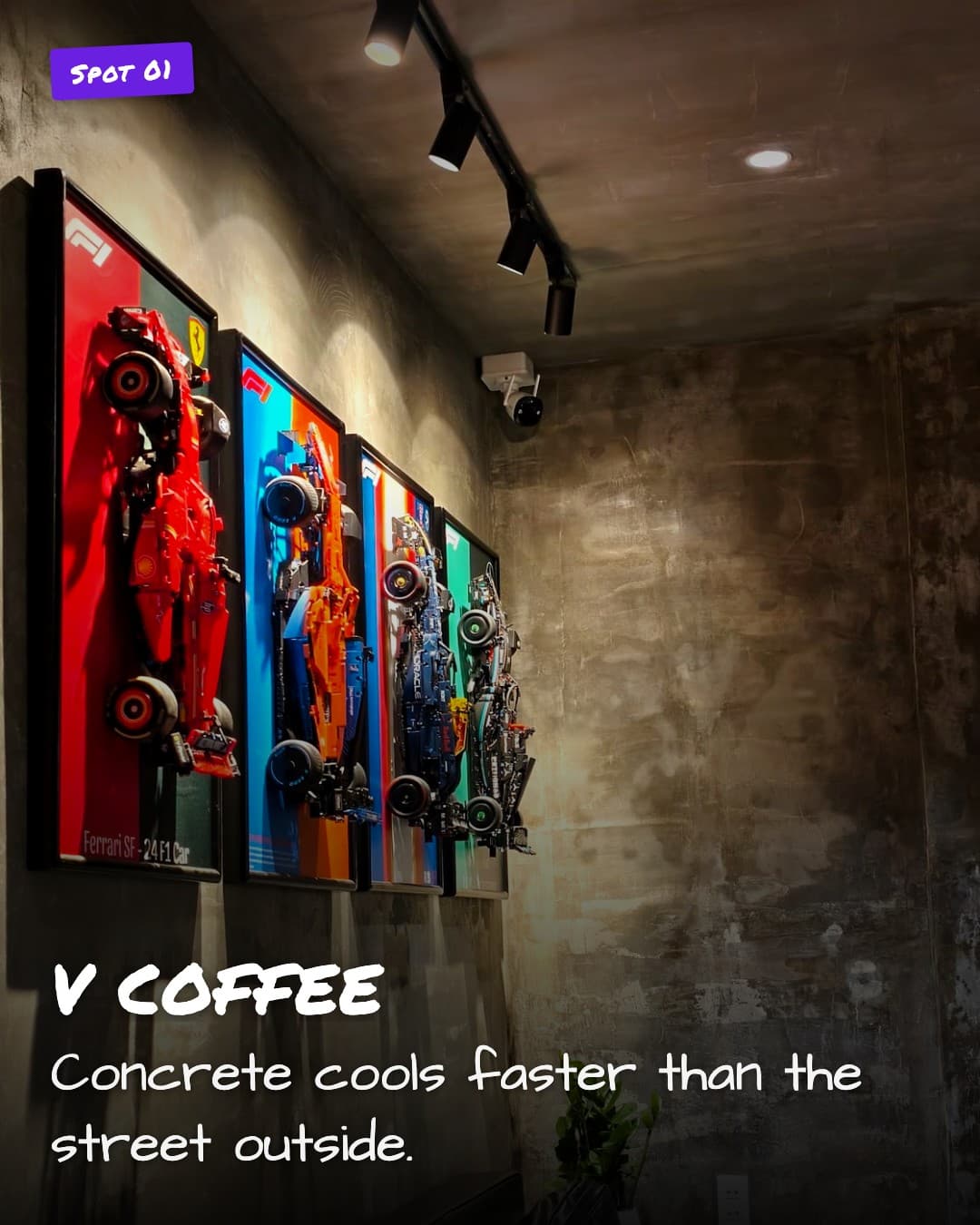 V COFFEE gallery wall with racing car