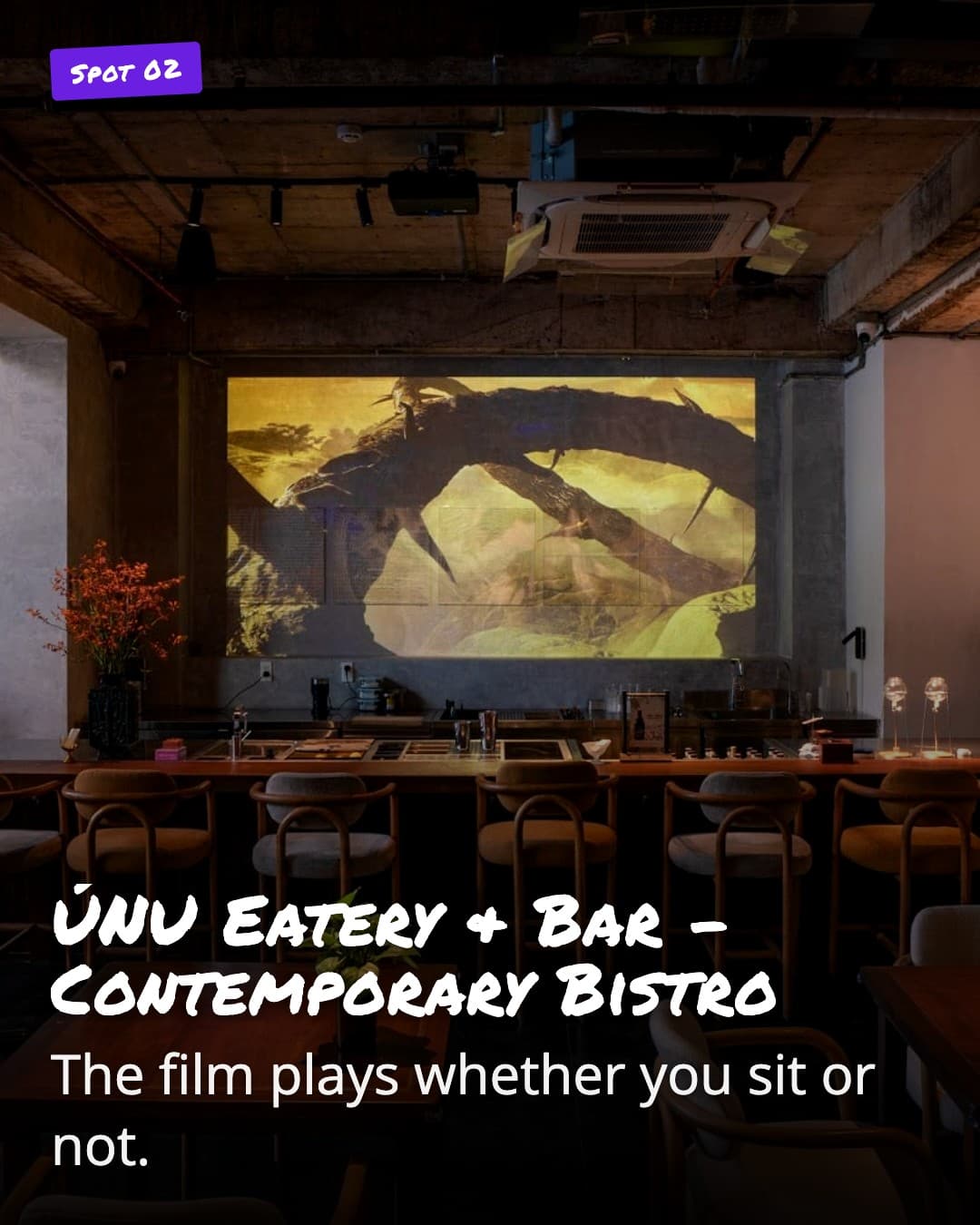 ÚNU Eatery & Bar film projection