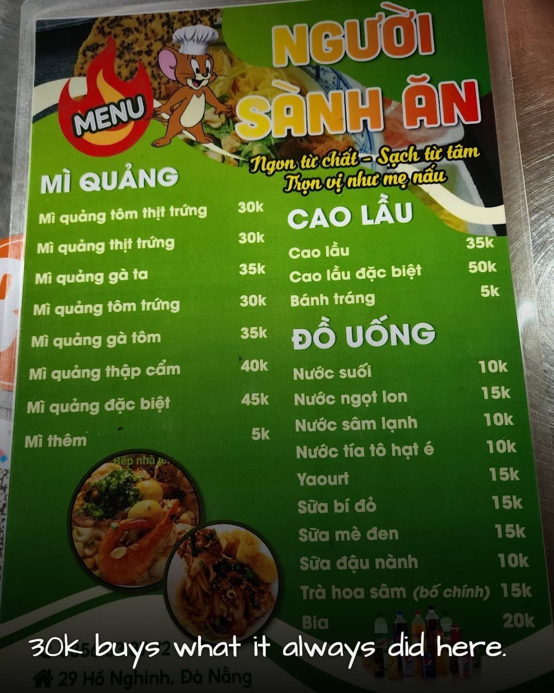 Nguoi Sanh An menu board