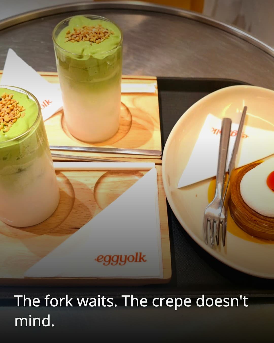 Eggyolk Coffee crepe cake close-up