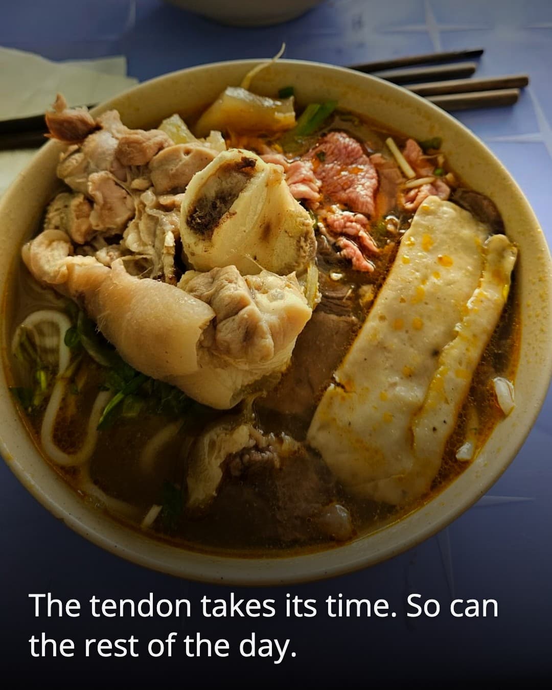Hue Beef Noodle Soup 24H tendon closeup