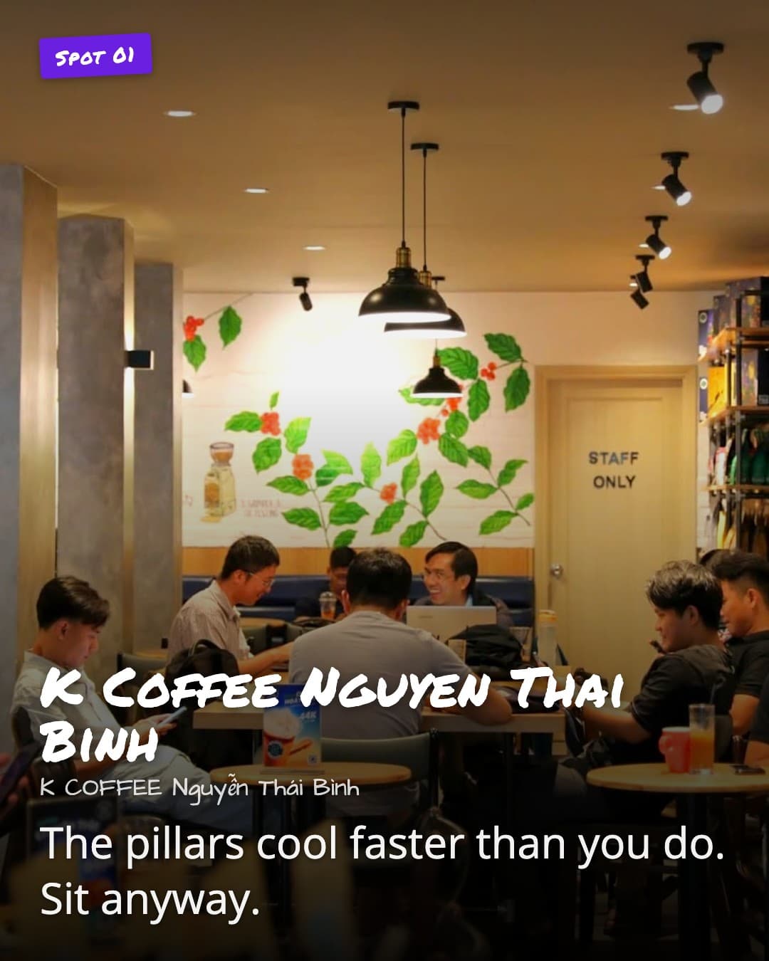 K Coffee Nguyen Thai Binh interior with concrete pillars