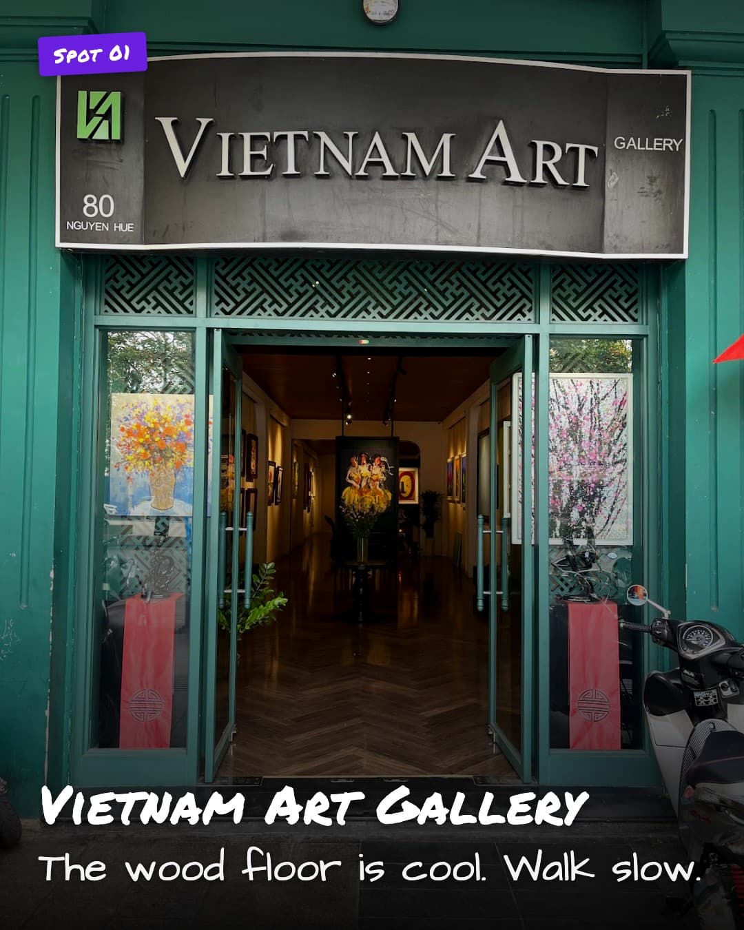Vietnam Art Gallery entrance with wood floor