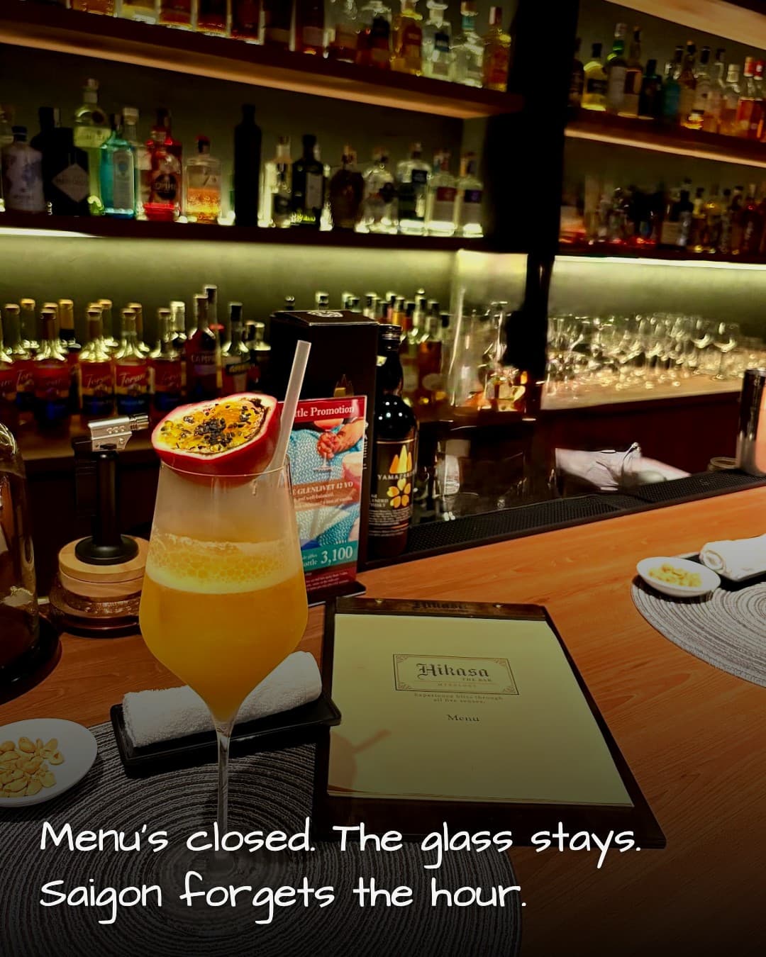 The Bar Hikasa Mixlogy cocktail with closed menu