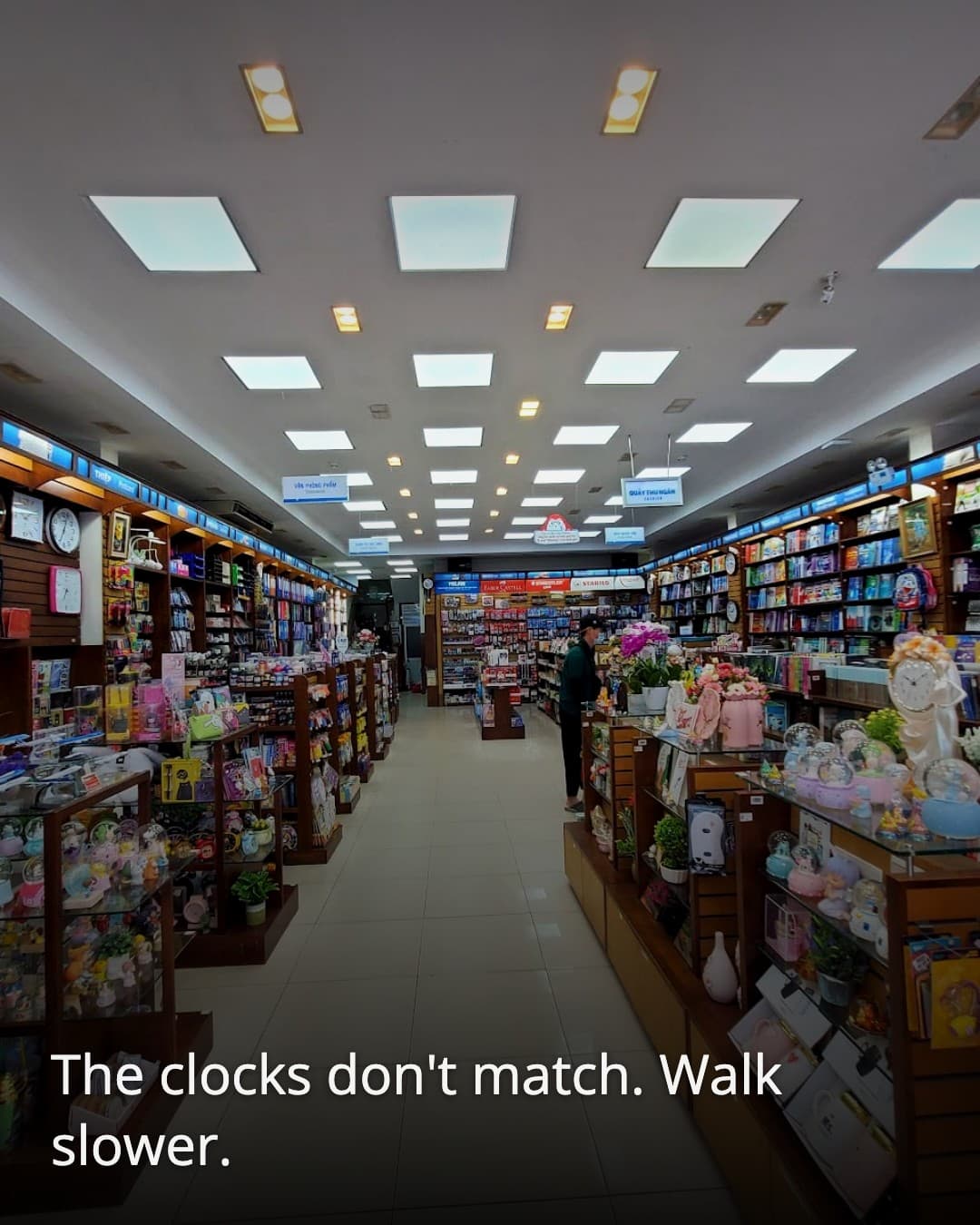 Fahasa Sai Gon Bookstore wall clocks