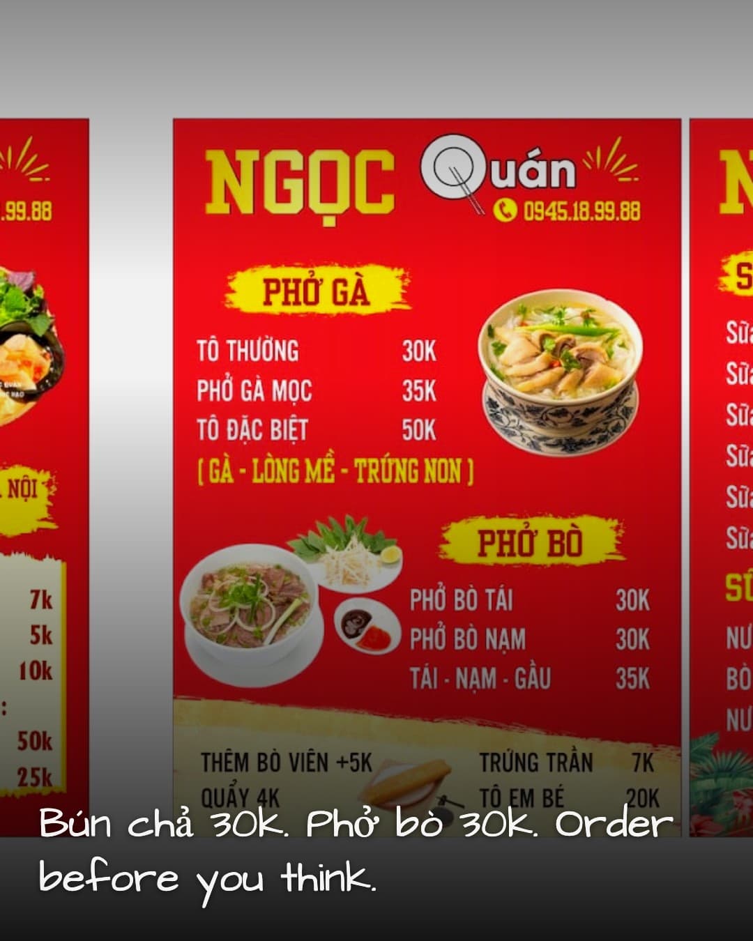 Ngoc Quan - Bun Cha Ha Noi menu board
