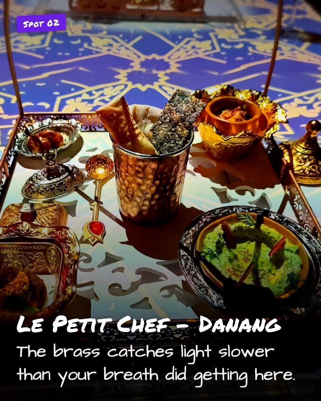Le Petit Chef table setting with brass dishes