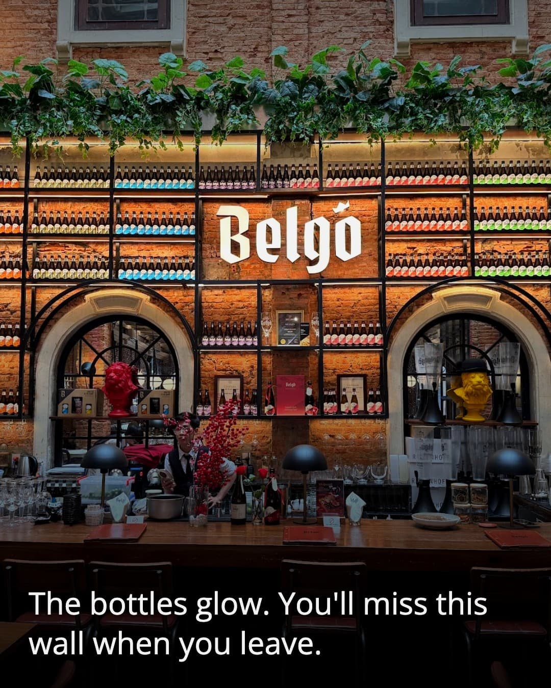 BELGO wall of glowing bottles
