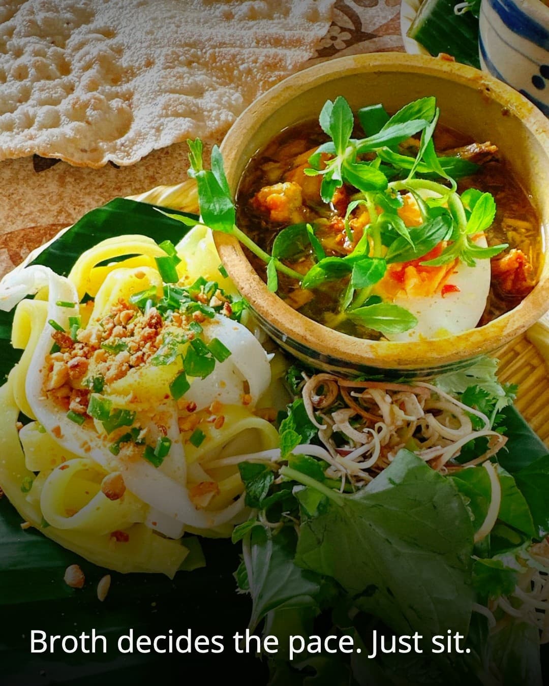 Mi Quang Ech Bep Trang turmeric broth bowl