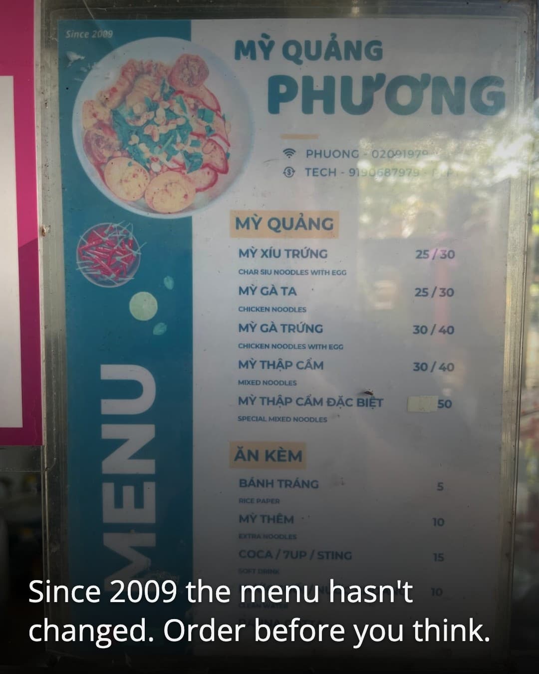 Mi Quang Phuong menu