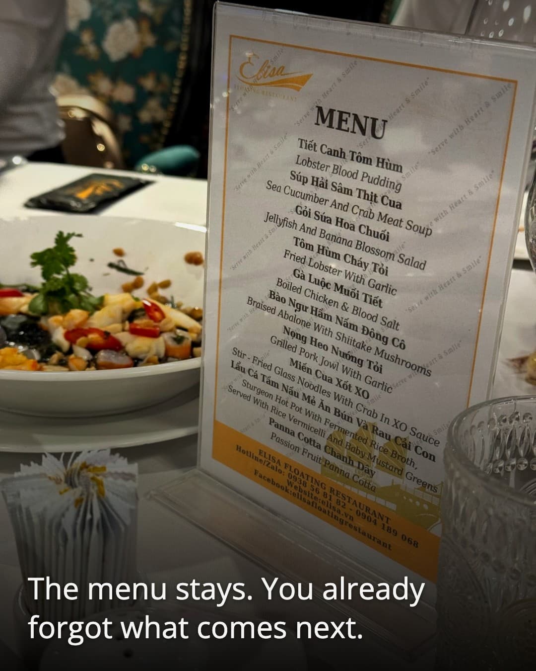 Elisa Floating Restaurant menu card